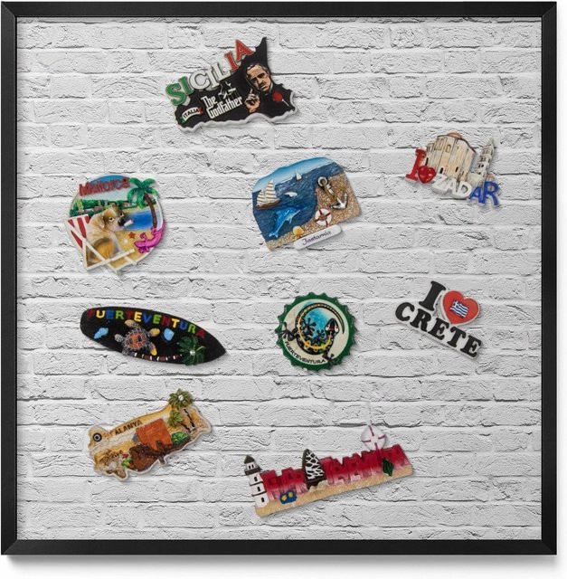 Tulup Magnettafel aus Metall für Reisesouvenirs und Sammlermagnete mit schwarzem Rahmen, B/H: 50 x 50 cm - Bild 1