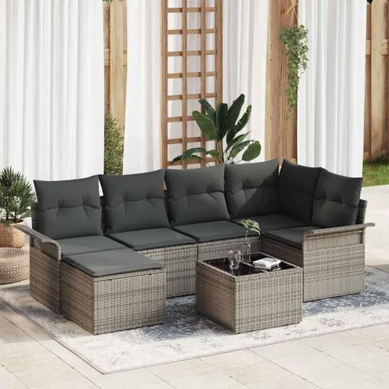 vidaxl Garten-Sofa-Set aus Poly-Rattan mit Kissen und Stauraum in Grau - Bild 1
