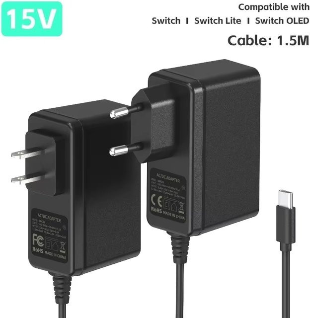 USB-C Netzteil AC Adapter Ladegerät für Nintendo Switch, OLED und Lite in Schwarz - Bild 1