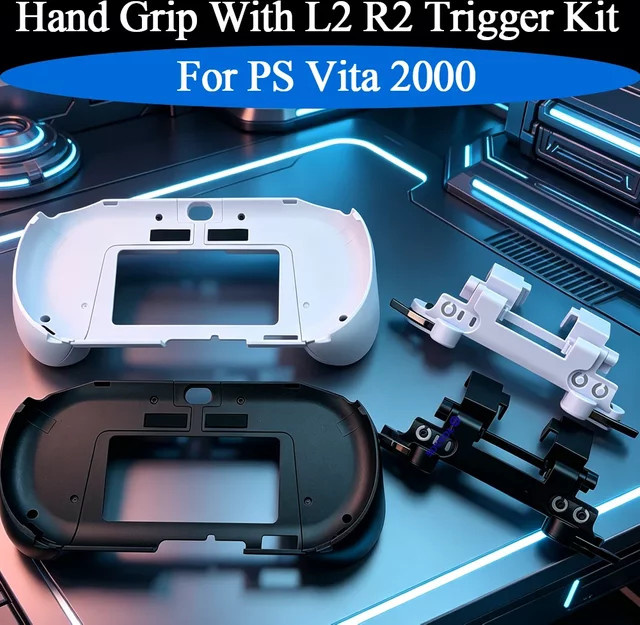 Royaldraid Ersatz-Griffhalter-Gehäuse für PS Vita 2000 in Weiß/Schwarz mit schwarzen L2R2-Tasten und Front-Kit Reparaturteil - Bild 1