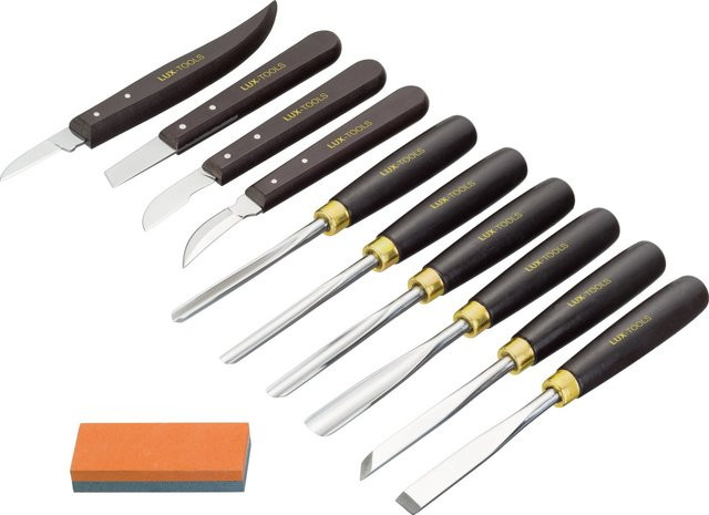 LUX-TOOLS Kerbschnitzsatz Comfort aus Edelstahl, 11-teilig, Schwarz - Bild 1