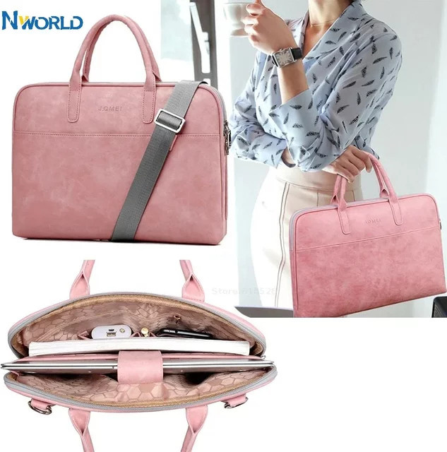 Tragbare Laptoptasche aus PU-Leder für 13, 14 und 15 Zoll in Pink - Bild 1