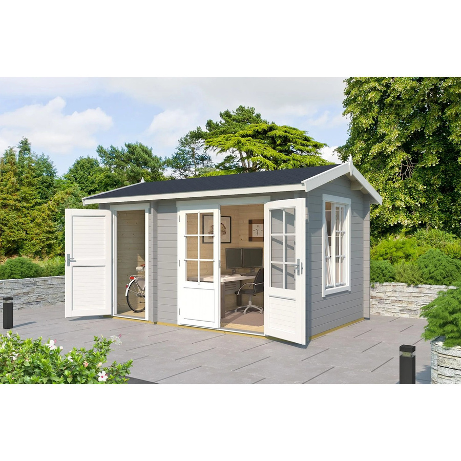 Lasita Gartenhaus Wrexham mit Satteldach in Lichtgrau lasiert, B/H/T: 430 x 250,8 x 283,5 cm - Bild 3