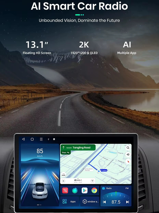 Junsun Android 13 Autoradio für Hyundai Santa Fe 2 (2006-2012) mit 9 Zoll Display, 4GB RAM, 64GB ROM, GPS, Carplay, Bluetooth und Rückfahrkamera Unterstützung, Schwarz - Bild 1