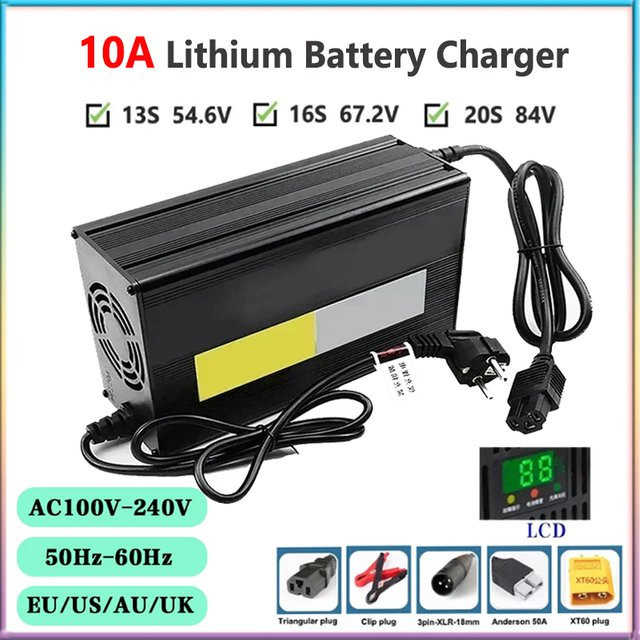 luxuglow Lithium-Ladegerät für Li-Ionen-Akkus mit LCD-Display und Aluminiumgehäuse, Schwarz - Bild 1