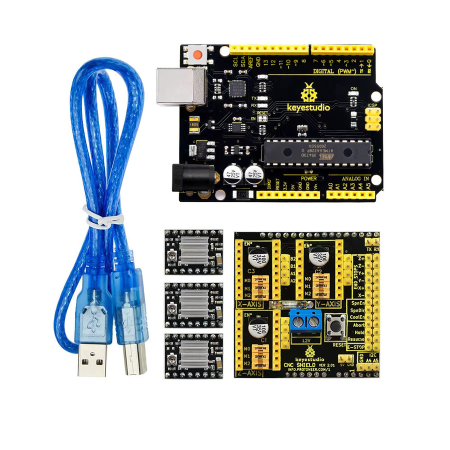 Keyestudio CNC Shield V2/V3/V4 Graviermaschinen-Kit für Arduino mit UNO R3 oder Nano Board, kompatibel mit A4988/DRV8825 Treibern und GRBL, Schwarz - Bild 3