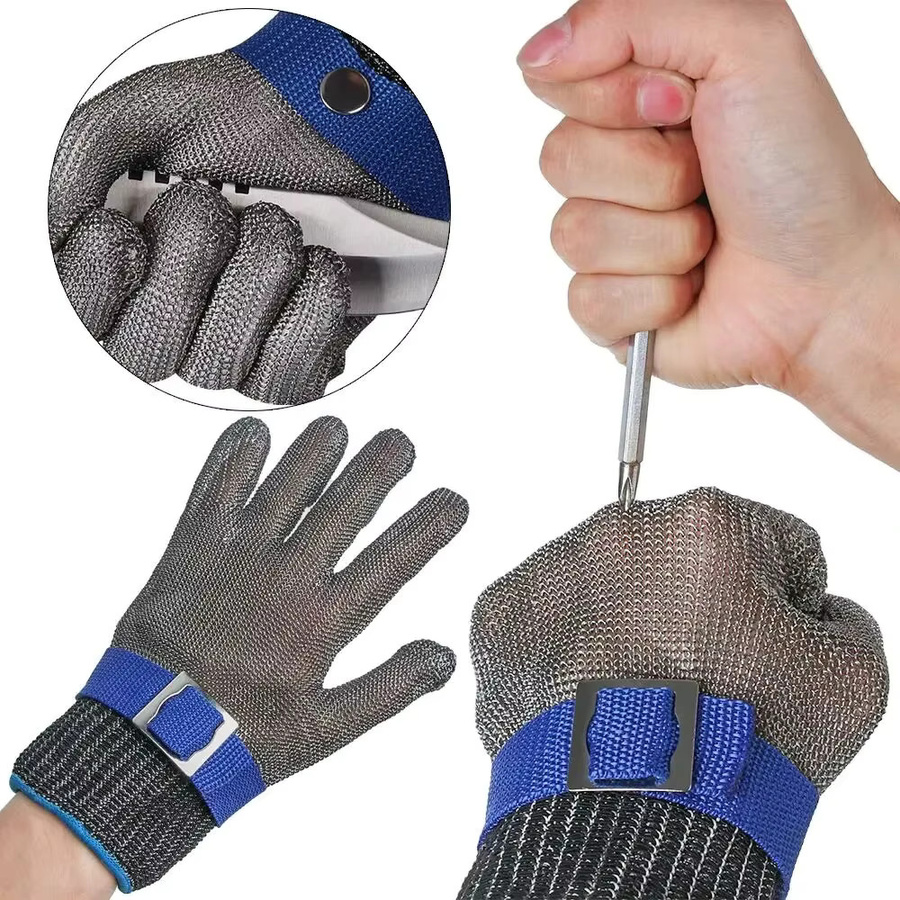 QHSPE Schnittfester Edelstahl-Netzhandschuh in Silber, Größe XL - Bild 4