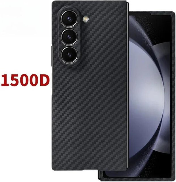 Aramid Kevlar Carbonfaser Business-Tasche für Samsung Galaxy Z Fold 7 6 5 Schutzhülle mit magnetischem kabellosem Laden in Schwarz - Bild 1