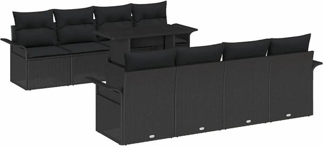 vidaXL Garten-Sofa-Set 9-tlg. aus Poly-Rattan mit Kissen in Schwarz - Bild 1