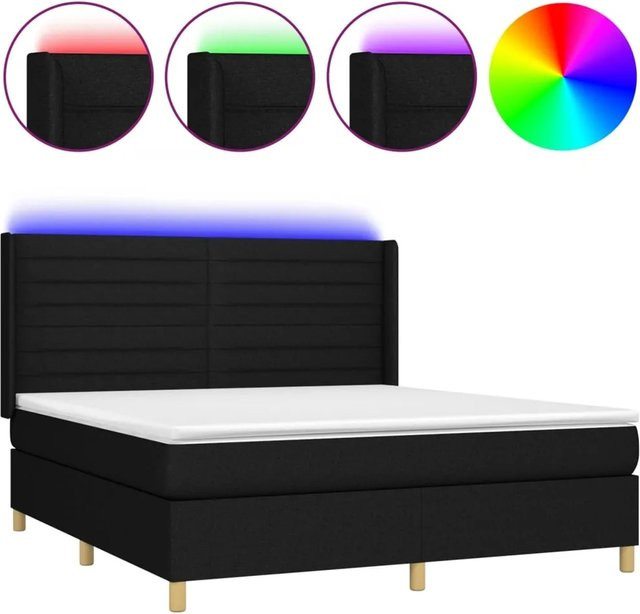 vidaXL Boxspringbett mit Matratze und LED-Beleuchtung in Schwarz, Hybrid-Bett mit USB-Anschluss und Kopfteil, B/T/H: 180 x 200 x 118 cm - Bild 1