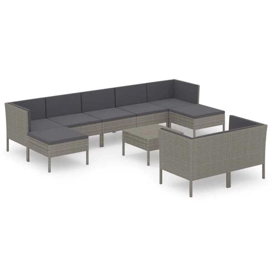 vidaXL 10-tlg Garten-Lounge-Set in U-Form aus Poly Rattan und Metall in Anthrazit mit Auflagen und Kissen - Bild 2