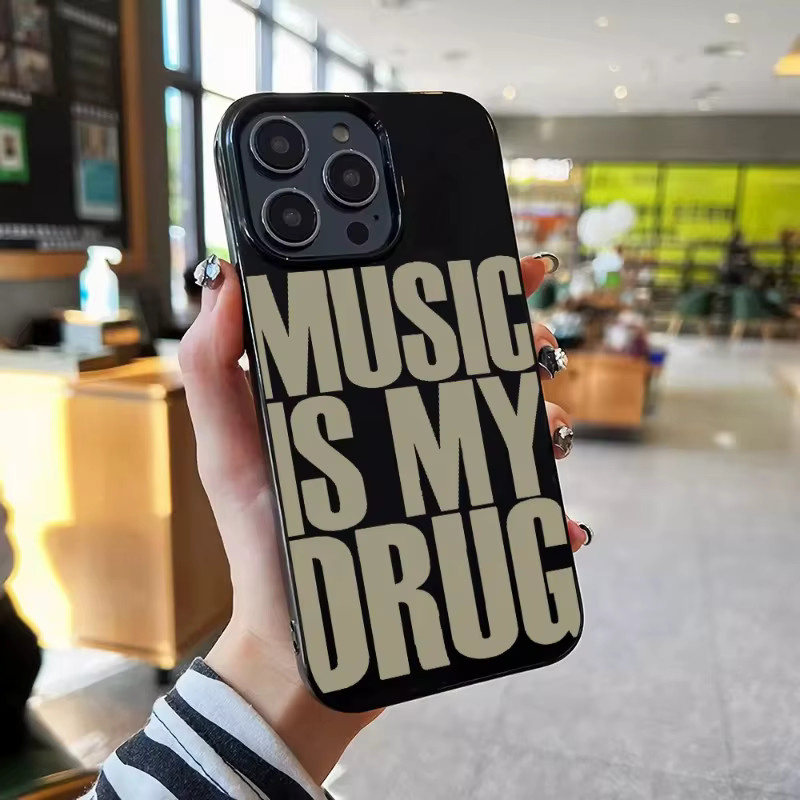 Ins Black MUSIC IS MY DRUG Handyhülle für iPhone 11/12/13/14/15/16 Pro Max in Schwarz - Bild 6