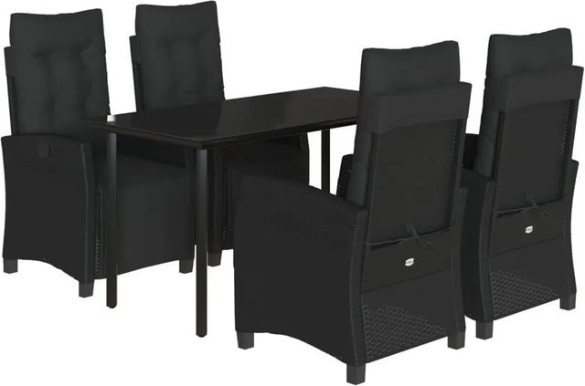 vidaXL 5-teilige Garten-Essgruppe aus Poly Rattan in Schwarz mit Kissen und Tisch aus gehärtetem Glas - Bild 1