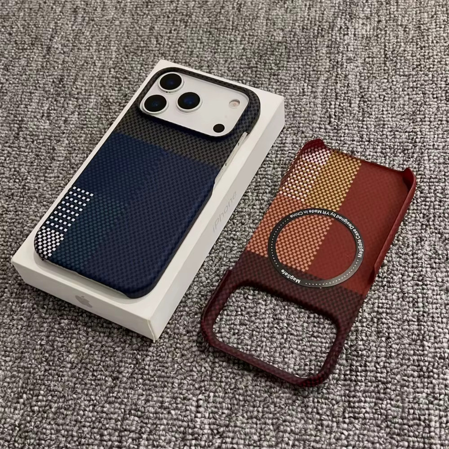 SZMUGUA MagSafe Schutzhülle für iPhone 17 Air 16 15 14 13 12 Pro Max mit Carbon Faser Textur und Leder in Rot - Bild 1