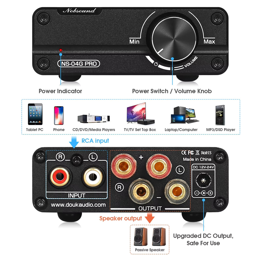 Nob sound NS-04G Pro Mini Digitaler HiFi Stereo Verstärker, 2,0 Kanal Klasse D Audio Amp, 100W + 100W, Schwarz - Bild 2