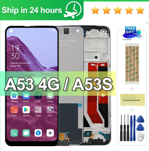 Oppo A53 4G LCD Display Touchscreen Digitizer Montage mit Rahmen in Schwarz kompatibel mit CPH2127 CPH2131 - Bild 1