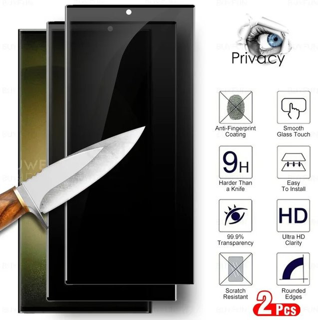 2er-Set Samsung Galaxy S23 Ultra und S24 Ultra sowie S24 Plus 5G Privatsphäre Panzerglas Anti-Spion Displayschutz - Bild 1