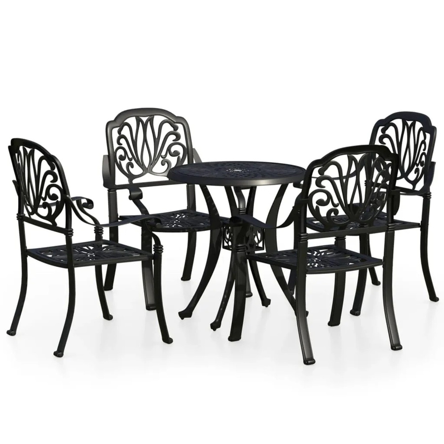 vidaXL 5-tlg Bistro-Set aus Aluminiumguss in Schwarz matt, Modell 1 - Bild 2