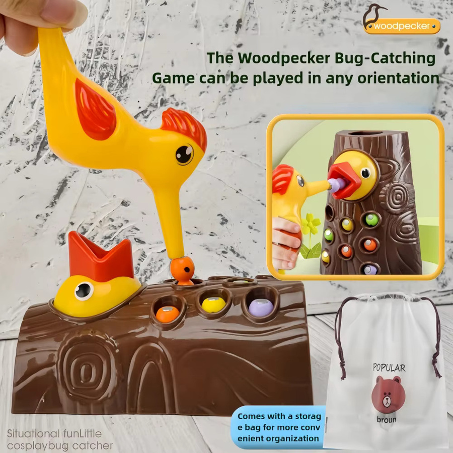 Magnetisches Specht-Insektenfangspiel, Baumloch-Wurm-Fütterungsspielzeug, Lernspielzeug - Bild 3