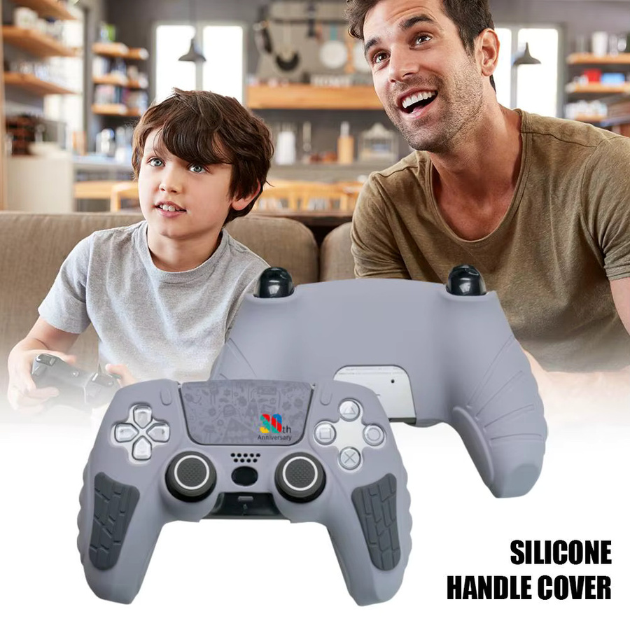 Rutschfeste Silikon-Schutzhülle für PS5 Game Controller inklusive Daumen-Stick-Griffkappen und Stoßstangenabdeckung in Grau - Bild 2