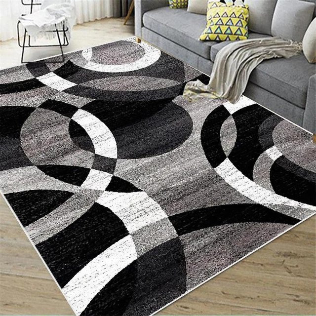 Moderner Plüschteppich Karpetti in Grau mit Streifenmuster, rutschfest und waschbar, B/T: 90 x 60 cm - Bild 1