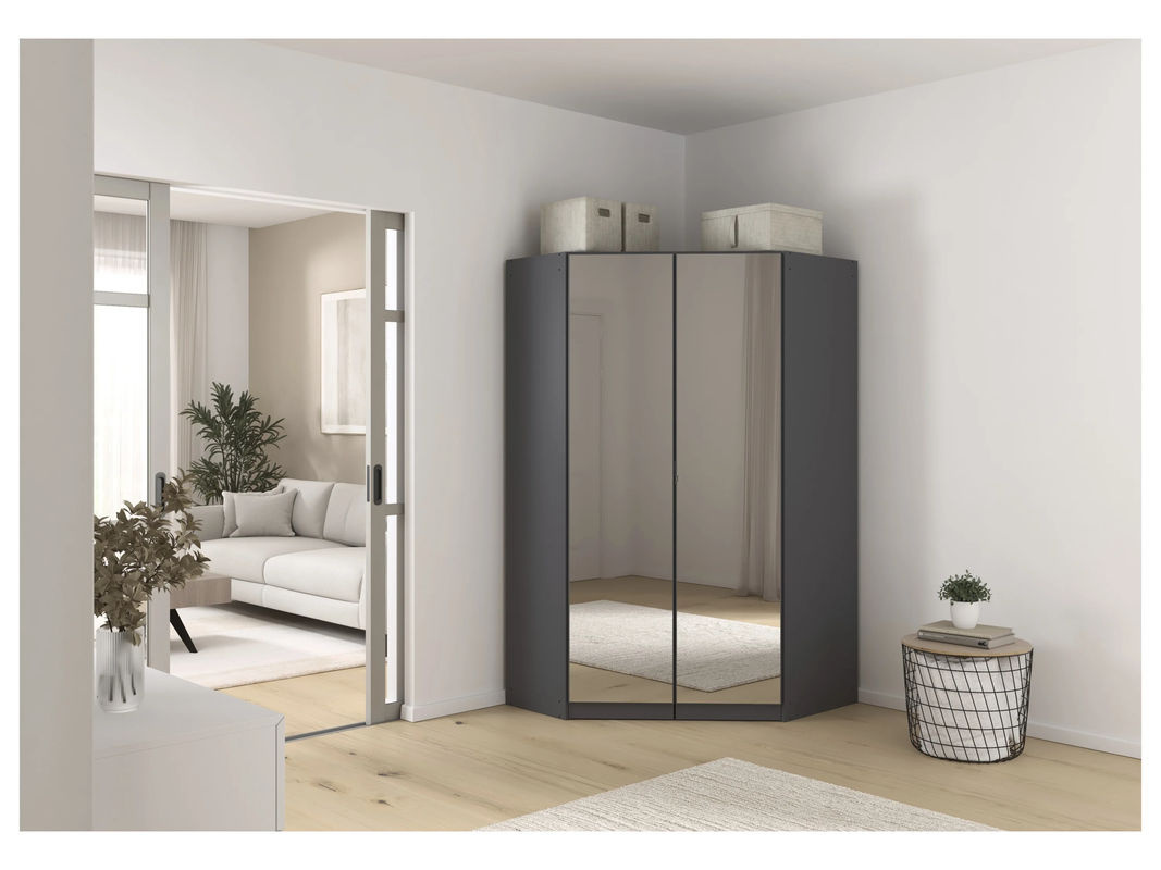 RAUCH BLUE Costa Eckschrank mit Drehtüren und Spiegel in Grau Metallic, B/T/H: 117 x 117 x 197 cm - Bild 2