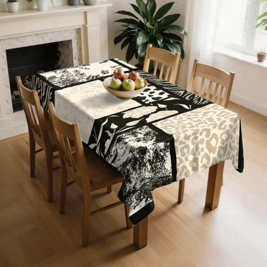 VIKAMA Premium-Tischdecke mit grafischem Design in Schwarz-Weiß, rechteckig und waschbar - Bild 3