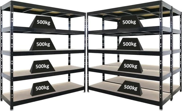 PROREGAL Rhino Schwerlastregal Set aus 3 Stück, Schwarz, B/T/H: 200 x 60 x 200 cm, 5 Ebenen mit Spanplatten, Fachlast 500 kg - Bild 1