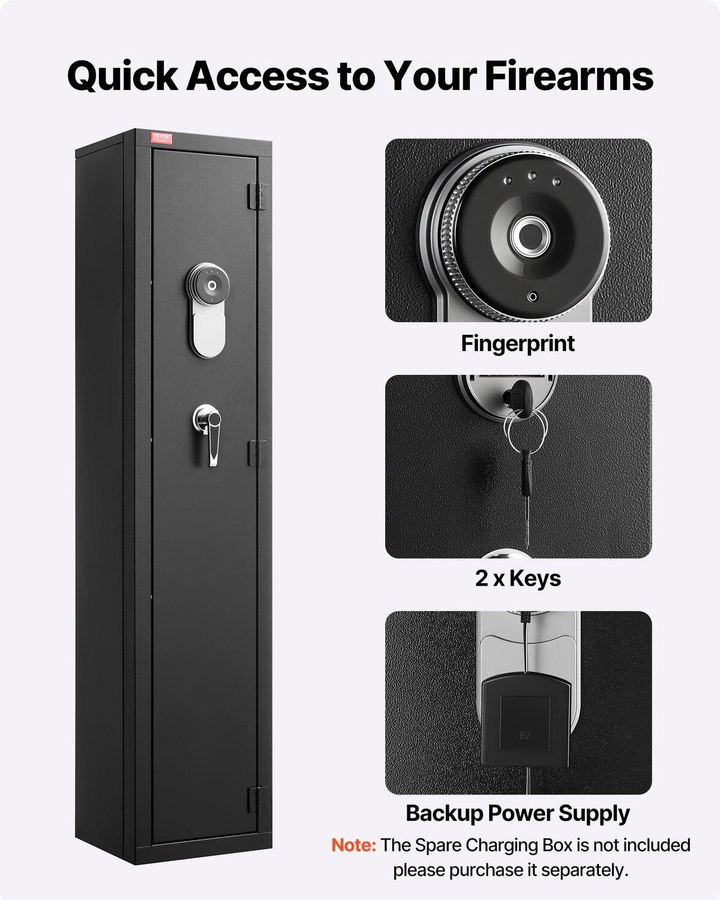 Buying Solutions, MB Waffenschrank aus kaltgewalztem Stahl in Schwarz mit Fingerabdrucksensor, digitalem Tastenfeld, LED-Beleuchtung und internen Regalen - Bild 8