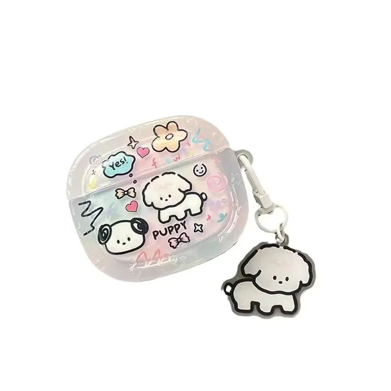 Schutzhülle mit Cartoon-Hund Design für Apple AirPods 4, AirPods Pro und AirPods Pro 2, inklusive Schlüsselanhänger, transparent - Bild 2