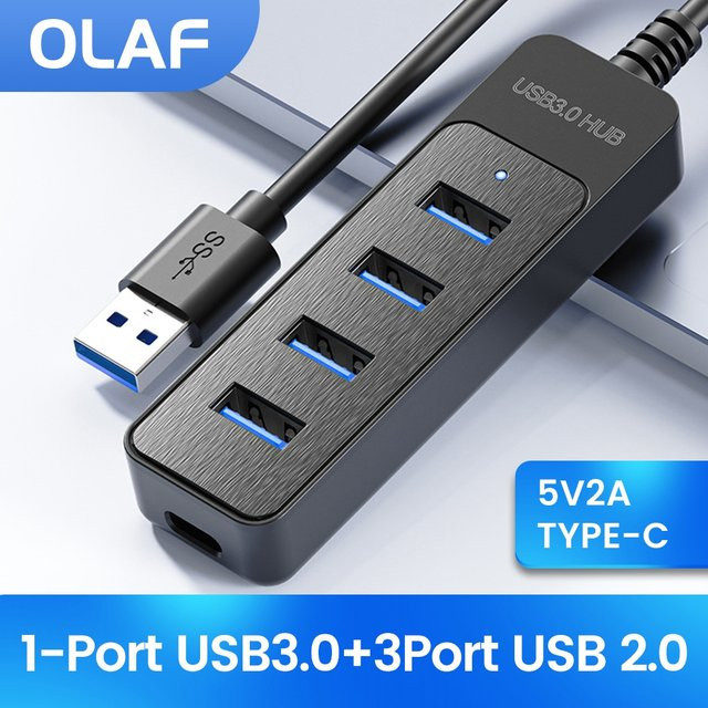 Olaf USB Typ C Hub 4-Port Multi USB C Splitter mit USB 3.0 und 2.0 in Schwarz für Hochgeschwindigkeitsübertragung von Computerzubehör - Bild 1