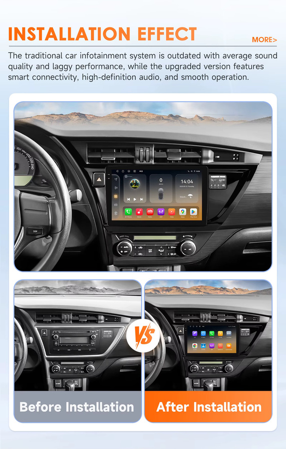 Hizpo 2DIN Android Auto Radio für Toyota Corolla Auris 2013-2016 mit Carplay, 4G, GPS und 360 Kamera in Schwarz - Bild 2