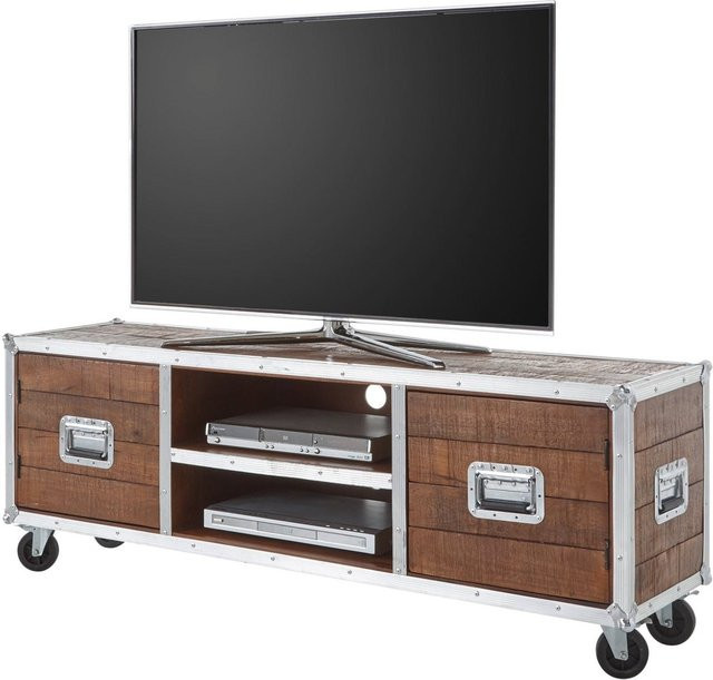 TV-Schrank Surat aus massivem Mango-Holz und Metall in Braun und Silber im Industrial-Design - Bild 1