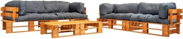 vidaXL 6-tlg Garten-Lounge-Set aus Kiefernholz mit grauen Polstern in Braun und Grau - Bild 1
