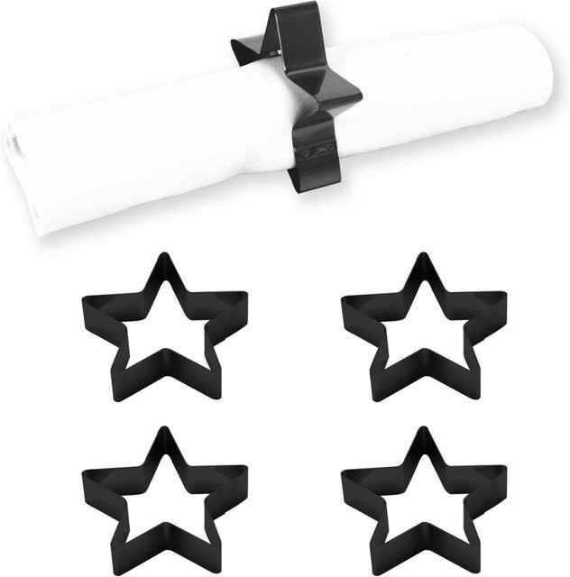 ECHTWERK Serviettenring-Set Stern-Design aus Edelstahl in Schwarz, 4 Stück, B/T/H: 2 x 7 x 2 cm - Bild 1