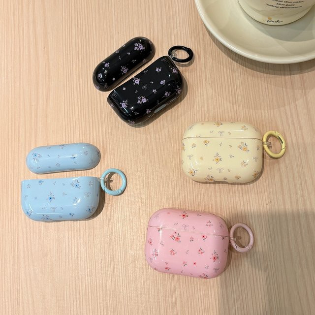 Bunte Kopfhörer-Hülle im Retro-Pastoral-Stil mit Blumenmuster und Schleife für Apple AirPods 1, 2, 3, 4 und Pro 2, Pro 3 in Multicolour und Schwarz - Bild 1