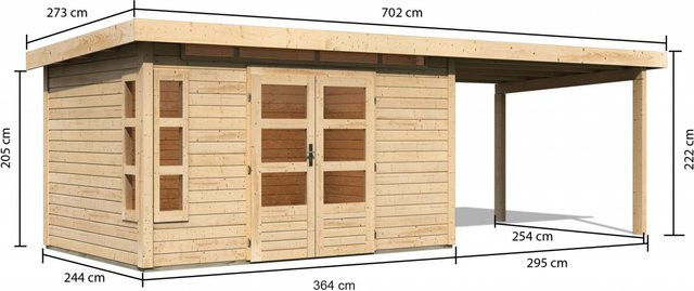 Gartenhaus KARIBU aus Massivholz aus nordischer Fichte und Kiefer, Farbe: Grau/Braun, B: 364 cm, T: 244 cm, H: 222 cm - Bild 1
