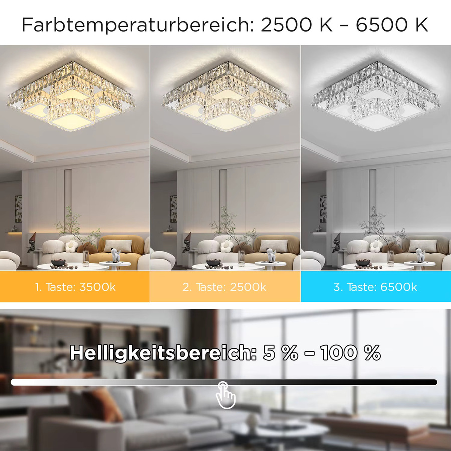 Oyajia Moderne LED-Kristall-Deckenleuchte mit Fernbedienung und dimmbarer Lichtleistung, Durchmesser: 50 cm - Bild 4