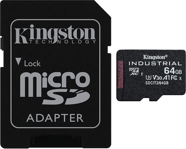 Kingston Industrial microSDXC Speicherkarte 64 GB mit Adapter, V30, UHS-I, Schwarz - Bild 1