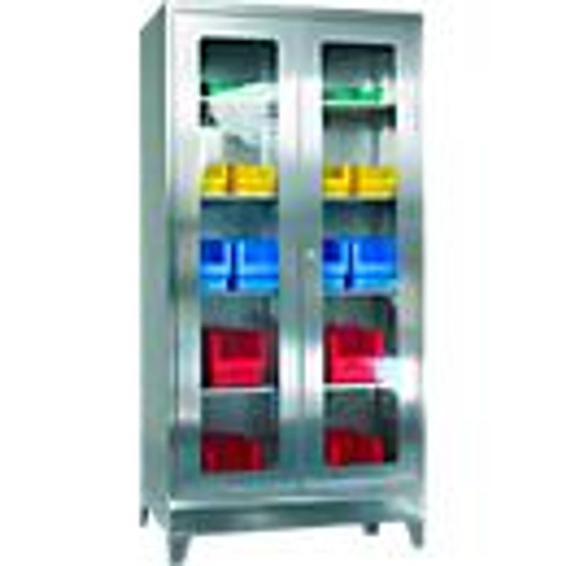 Reinsch Edelstahl-Vitrinenschrank mit Glastüren und 4 Einlegeböden, Silber, B/T/H: 100 x 60 x 195 cm - Bild 2