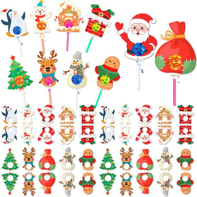 WEIGAO Weihnachtliche Lutscher Papier Karten mit Santa Claus Schneemann und Elch Mustern für DIY Süßigkeiten Halter in Mehrfarbig - Bild 1