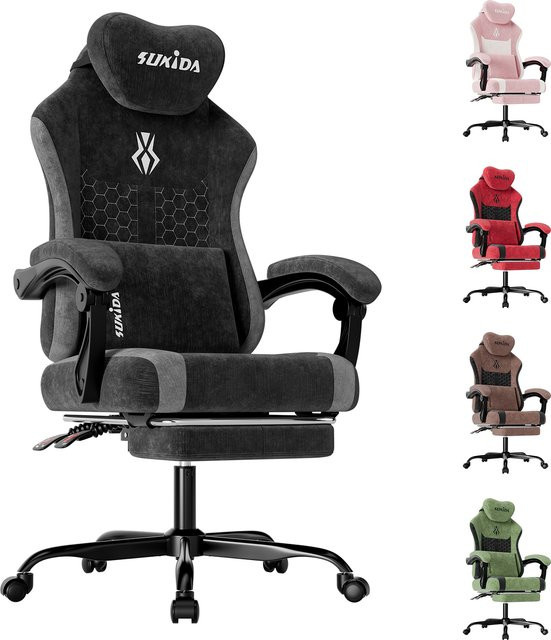 SUKIDA Gaming-Stuhl in Grün, ergonomischer Stoff-Bürostuhl mit Kopfstütze und Armlehnen für Erwachsene - Bild 1