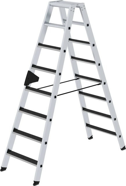PROREGAL Stufen-Stehleiter beidseitig begehbar mit Clip-Step R13 in Silber, 2 x 8 Stufen - Bild 1