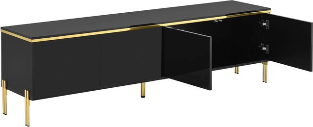 okwish TV Schrank in Schwarz mit Goldkante und 4 Türen, modern und glänzend, B/T/H: 170 x 38 x 50 cm - Bild 1