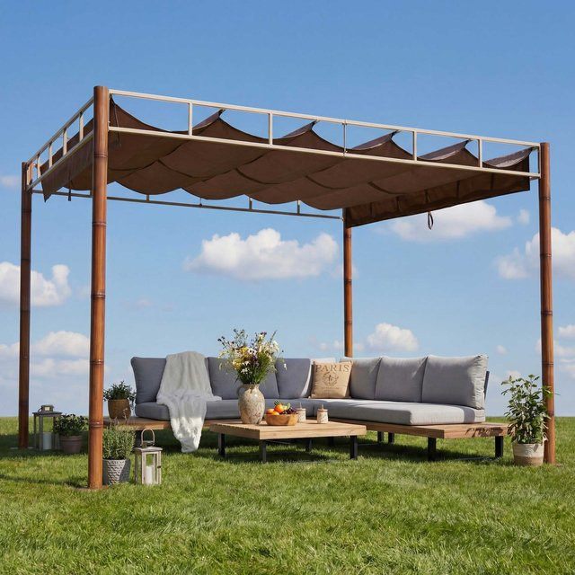 MCW Pergola L42 Garten Pavillon Terrassenüberdachung in Bambus-Optik, Farbe: Braun, B/T: 300 x 300 cm, Höhe: 220 cm - Bild 1