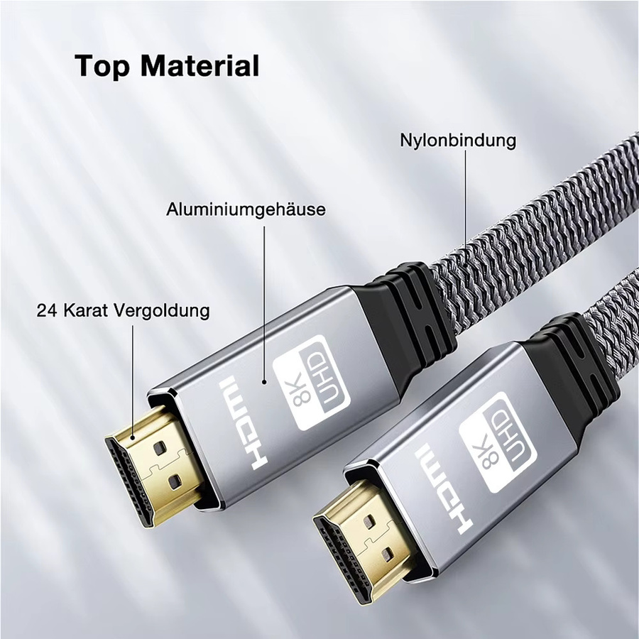 MIZIQIER 2er-Pack HDMI 2.1 Flachkabel in Grau, 8K60, 4K144 Hz, 48 Gbit/s High Speed, geflochten, kompatibel mit PS5 und Roku TV - Bild 4