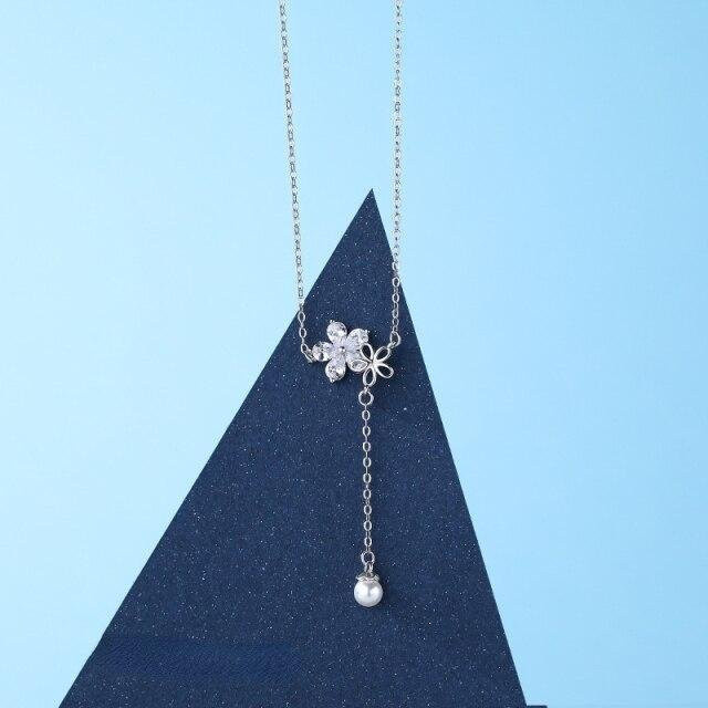 Schlüsselbeinkette 925 Sterling Silber, Kirschblütenperle, Damen - Bild 1