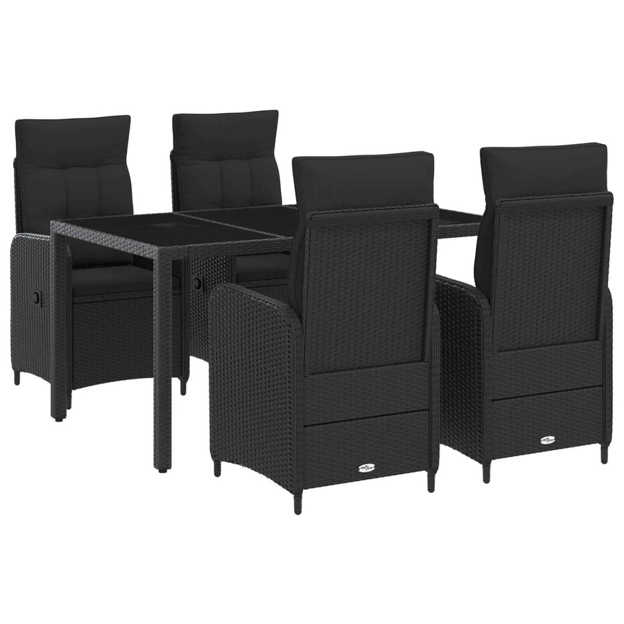 vidaXL Outdoortisch-Set aus Poly-Rattan in Schwarz mit 5 Teilen und Glastisch, B/T/H: 150 x 90 x 75 cm - Bild 2