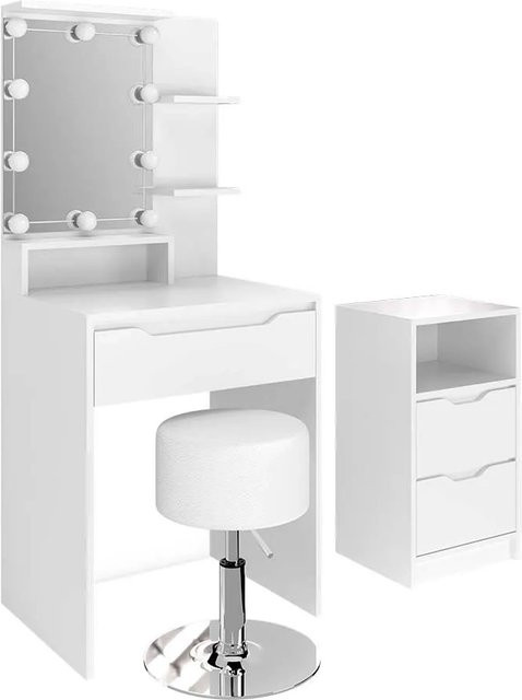 Vicco Schminktisch Ruben Weiß mit LED-Beleuchtung, Schubladenschrank und Hocker - Bild 1
