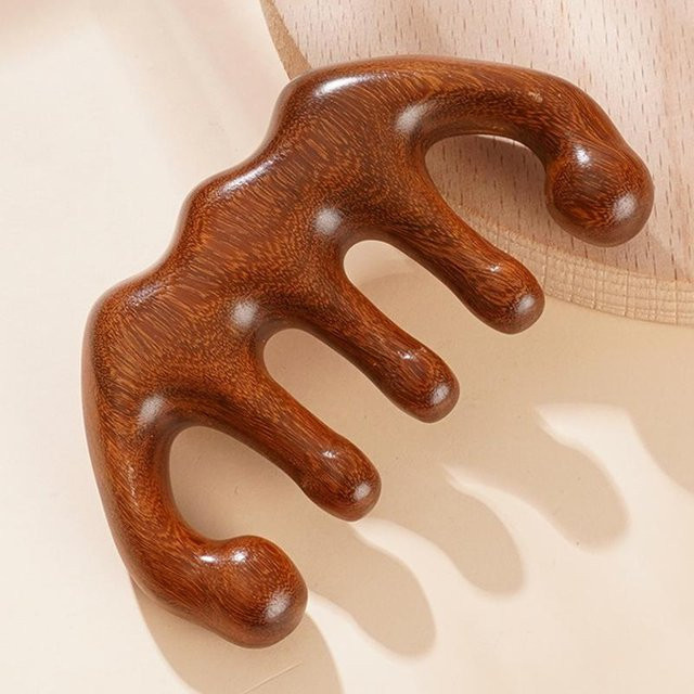 HNKMP Massagekamm aus Sandelholz, für Gesicht, Kopfhaut und Körper, Unisex - Bild 1